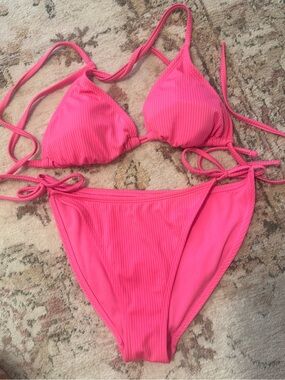 Target Ribbed Hot Pink Tie-Side Bikini Set
